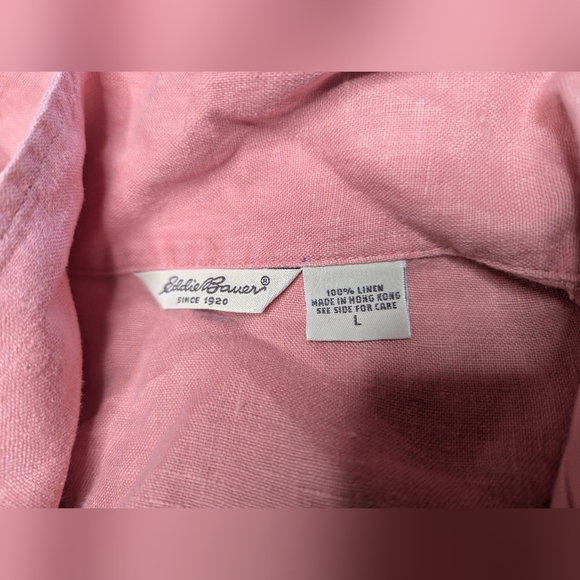 Vintage Eddie Bauer 100% Linen Prairie Dress Button Up Size Large Pink - Picture 2 of 9